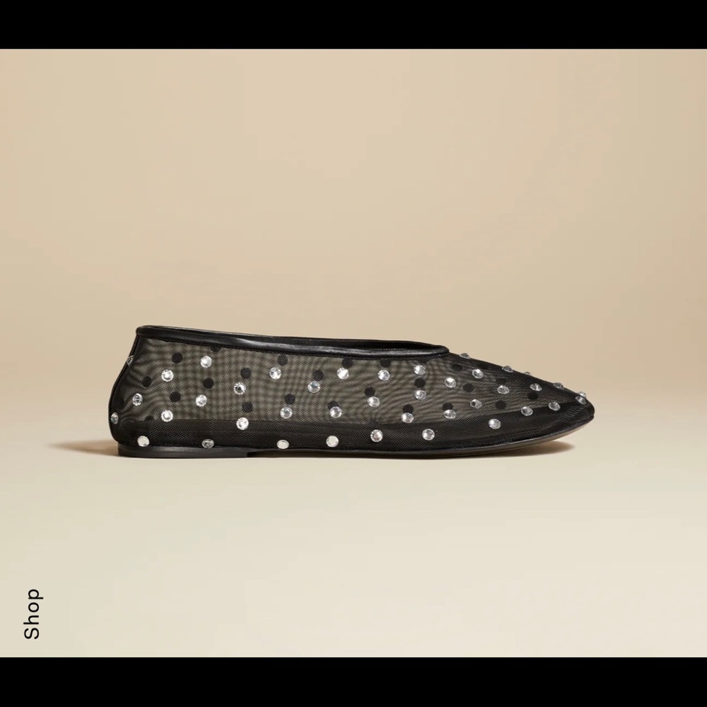 KHAITE THE MARCY FLAT in Black Mesh with Crystals
